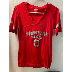 Ohio State Buckeyes t-shirt red‎ short sleeve Pro-edge size Med fitted v-neck
